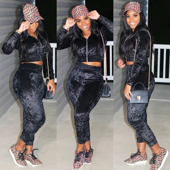 Women Velvet TWO PIECE SET Crop Top Jogger Pants Leisure Velour Tracksuit Female Winter Clothing Track Suit Sexy Matching Outfit
Women Velvet TWO PIECE SET Crop Top Jogger Pants Leisure Velour Tracksuit Female Winter Clothing Track Suit Sexy Matching Outfit