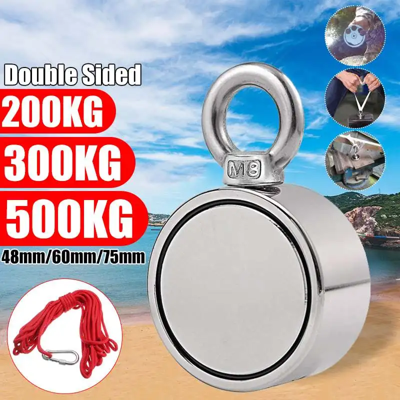200/300/500KG Double-side Strong Salvage Magnet Rope Deep Sea Salvage Fishing Hook Neodymium Magnet Treasure Hunters Holder
200/300/500KG Double-side Strong Salvage Magnet Rope Deep Sea Salvage Fishing Hook Neodymium Magnet Treasure Hunters Holder