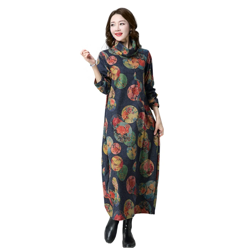 Autumn Winter Vintage Floral Printed Dress Women Turtleneck Long Sleeve Cashmere Wool Dresses Vestidos De Festa
Autumn Winter Vintage Floral Printed Dress Women Turtleneck Long Sleeve Cashmere Wool Dresses Vestidos De Festa