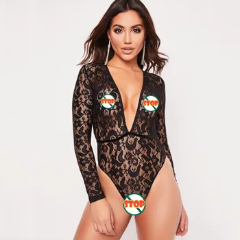 Women Sexy lingerie Deep V neck Long Sleeve Lace sheer Bodysuit body sexy hot erotic Underwear Transparent Catsuit dessous
Women Sexy lingerie Deep V neck Long Sleeve Lace sheer Bodysuit body sexy hot erotic Underwear Transparent Catsuit dessous