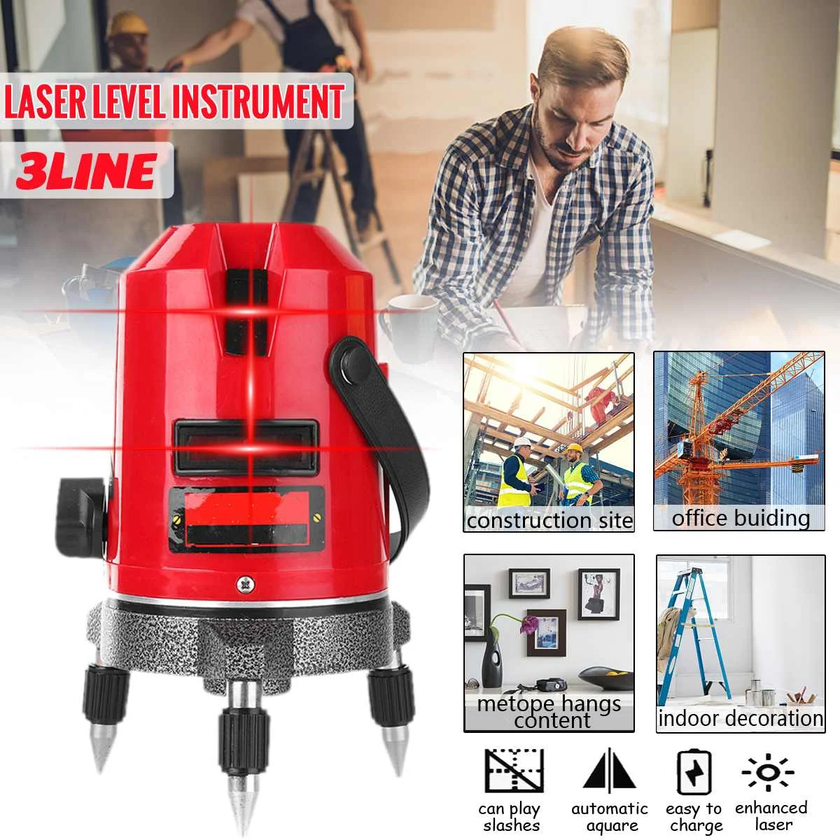 3Lines 3Points Red Laser Level 360 Degree Portable Cross Line Rotary Self-leveling Measuring Instruments For Construction Tools
3Lines 3Points Red Laser Level 360 Degree Portable Cross Line Rotary Self-leveling Measuring Instruments For Construction Tools