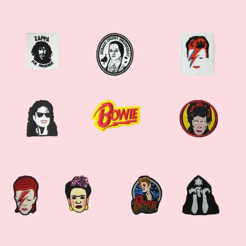 Patches MICHAEL JACKSON David Bowie ZAPPA For President Wednesday Addams Frank Aleister Crowley Band for clothing Embroidered
Patches MICHAEL JACKSON David Bowie ZAPPA For President Wednesday Addams Frank Aleister Crowley Band for clothing Embroidered
