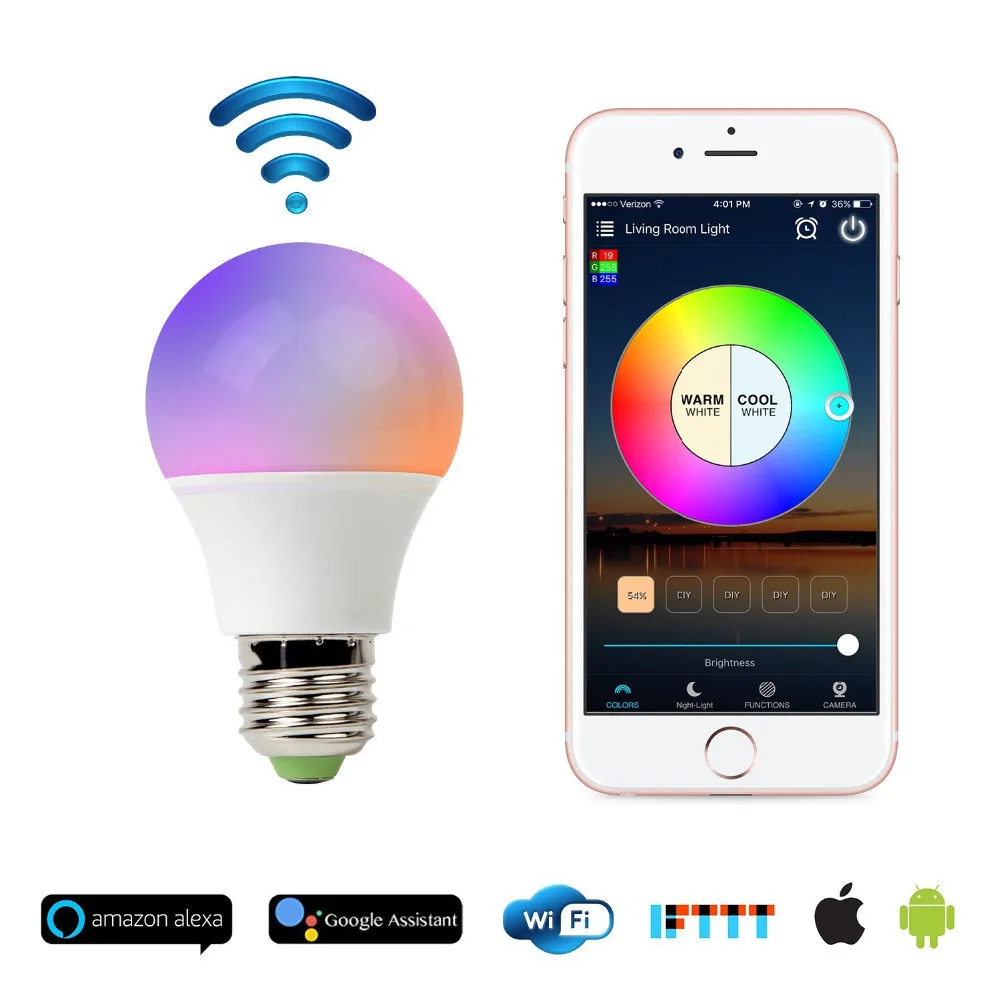 YHINT Smart Led Wifi Bulb Voice Control Compatible Alexa And Google E27 5W RGBW Lamp For Living Room Light AC85-265V Luminaire
YHINT Smart Led Wifi Bulb Voice Control Compatible Alexa And Google E27 5W RGBW Lamp For Living Room Light AC85-265V Luminaire