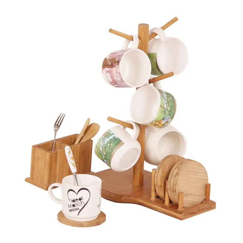 Mug Tee Holder Bamboo Wooden Drain Stand Combination Cup Storage Rack Storage Box Coffee Cup Organizer with 6 Coasters
Mug Tee Holder Bamboo Wooden Drain Stand Combination Cup Storage Rack Storage Box Coffee Cup Organizer with 6 Coasters