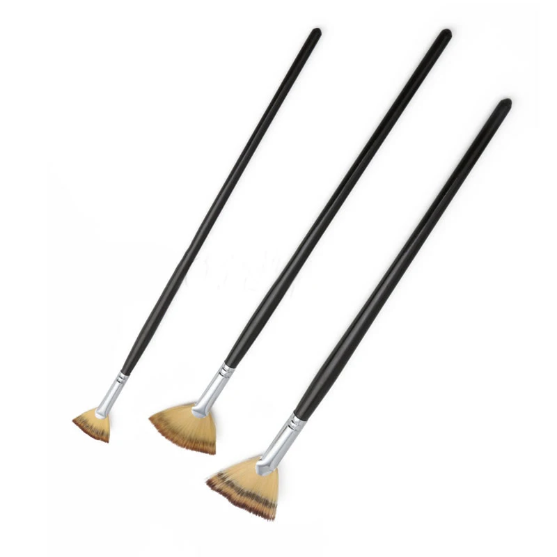 3Pcs Fan Shaped Paint Brushes Wooden Handle Nylon Hair Watercolor Brush For Art Oil Painting Acrylic Drawing Sationery | Дом и сад