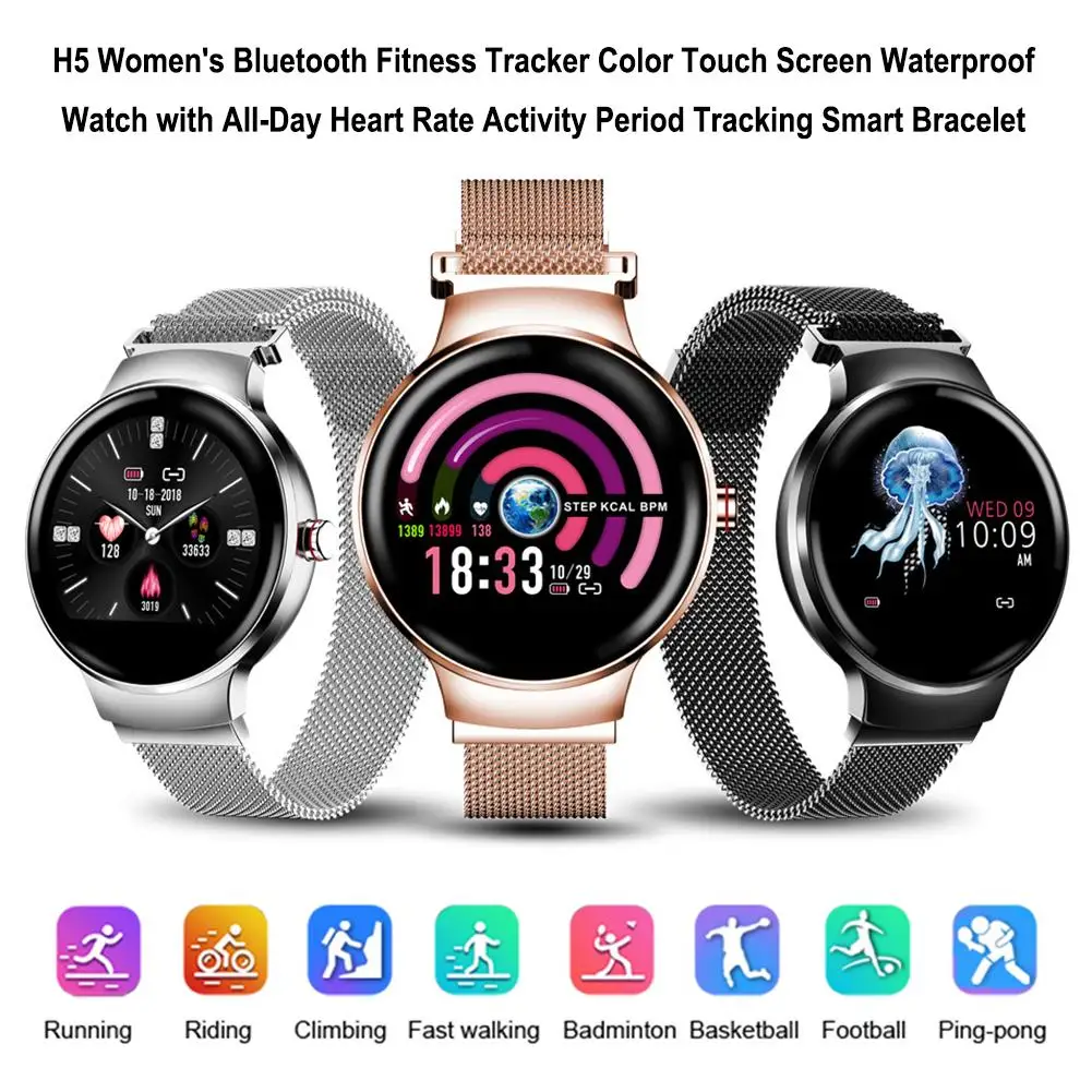 H5 Women's Bluetooth Fitness Tracker Color Touch Screen Waterproof Watch with Heart Tracking Smart Bracelet
H5 Women's Bluetooth Fitness Tracker Color Touch Screen Waterproof Watch with Heart Tracking Smart Bracelet