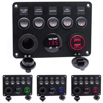 12-24V 5 Gang ON-OFF Toggle Switch Panel Dual USB Socket Charger LED Voltmeter 12V Power Outlet for Car Boat Marine RV Truck
12-24V 5 Gang ON-OFF Toggle Switch Panel Dual USB Socket Charger LED Voltmeter 12V Power Outlet for Car Boat Marine RV Truck