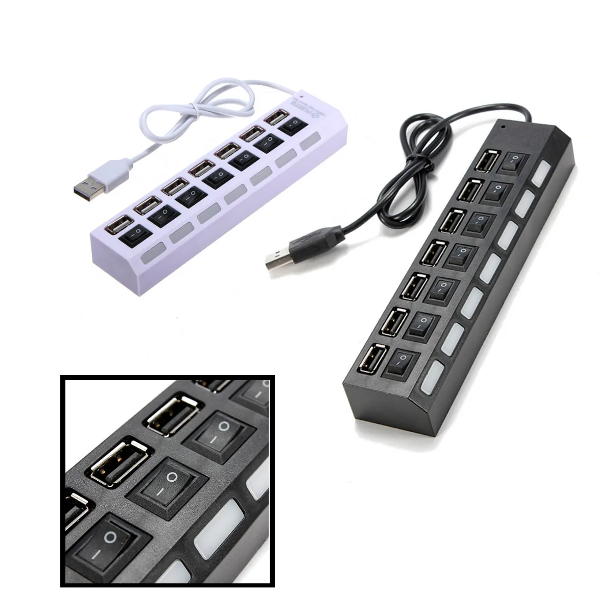 

Universal Plug & Play 7 Port USB 2.0 Hub High Speed ON/OFF Sharing Switch Charging Data Sync Splitter For PC Power Adapter