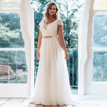 Eightale Plus Size Wedding Dresses 2019 Long V-neck Short Sleeve Brush Train Illusion Waist Jewellery Summer Wedding Dress
Eightale Plus Size Wedding Dresses 2019 Long V-neck Short Sleeve Brush Train Illusion Waist Jewellery Summer Wedding Dress