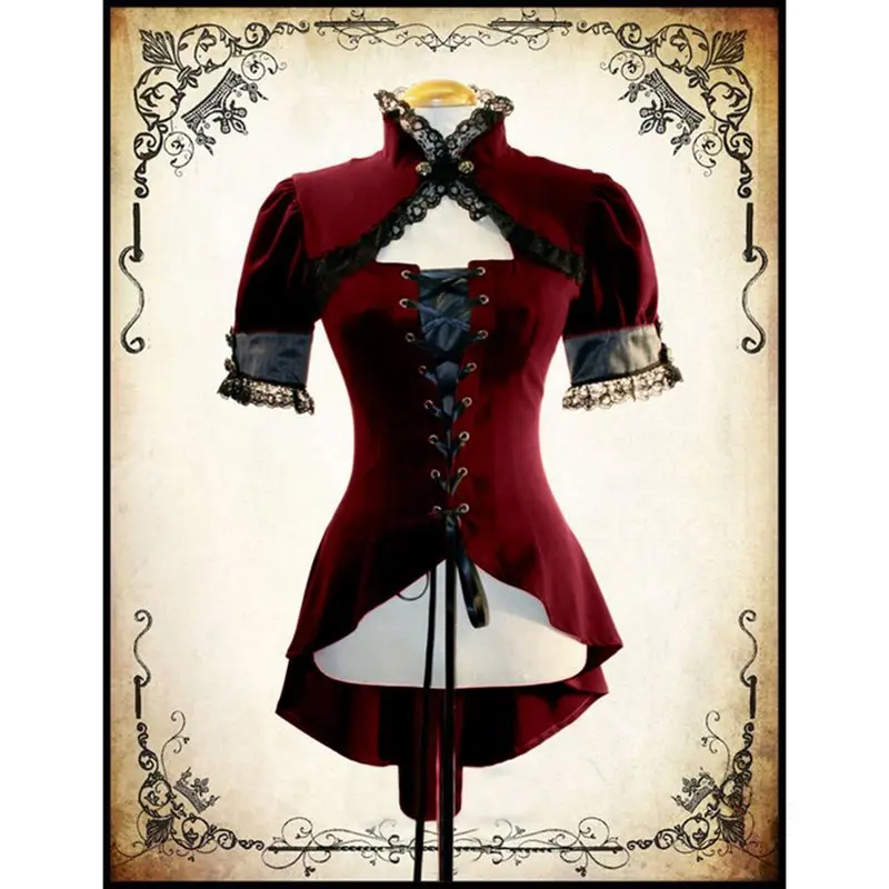 Medieval Vintage Princess Blouse Women Lolita Gothic Costumes Plus Size 5XL Summer Top Ruffle Bandage Luxury Fashion Red Blouses
Medieval Vintage Princess Blouse Women Lolita Gothic Costumes Plus Size 5XL Summer Top Ruffle Bandage Luxury Fashion Red Blouses
