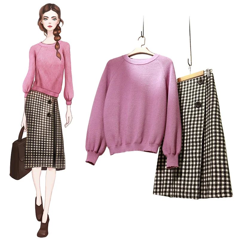 new winter large size ladies fashion O neck long sleeve knit sweater plaid skirts suits women casual knitwear 2 pcs clothing set
new winter large size ladies fashion O neck long sleeve knit sweater plaid skirts suits women casual knitwear 2 pcs clothing set