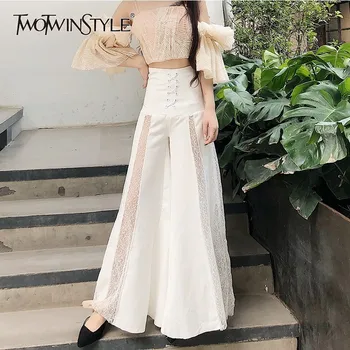 TWOTWINSTYLE Elegant Long Wide Leg Pants High Waist Lace Patchwork Trousers For Women Oversized Fashion 2020 Autumn Large Sizes
TWOTWINSTYLE Elegant Long Wide Leg Pants High Waist Lace Patchwork Trousers For Women Oversized Fashion 2020 Autumn Large Sizes