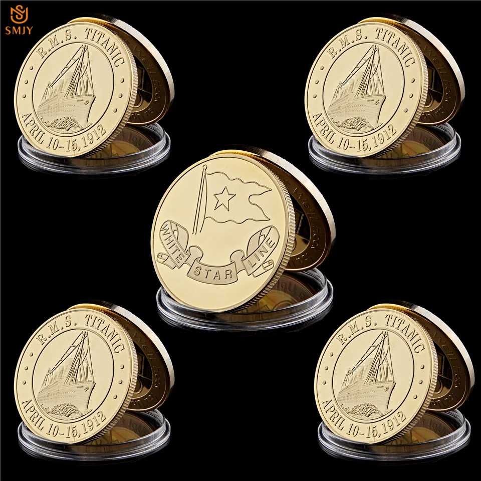 5Pcs/Lot Gold Plated Metal Souvenir 1912R.M.S Titanic White Star Line Memorial Victim Replica Metal Coin Collection And Gift
5Pcs/Lot Gold Plated Metal Souvenir 1912R.M.S Titanic White Star Line Memorial Victim Replica Metal Coin Collection And Gift