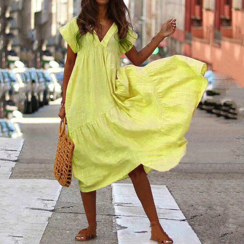Summer Breathable Loose Midi Boho Sundress Ladies V-Neck Short Sleeves Plus Size
Summer Breathable Loose Midi Boho Sundress Ladies V-Neck Short Sleeves Plus Size