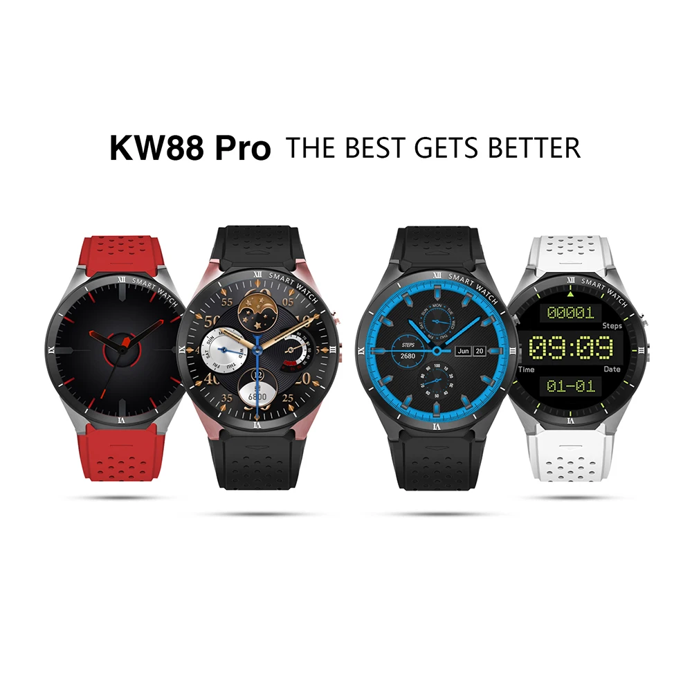 

Kingwear KW88 Pro 3G Smartwatch Phone Android 7.0 MTK6580 Quad Core 1.3GHz 1GB + 16GB GPS Nano SIM Card Smart Watch