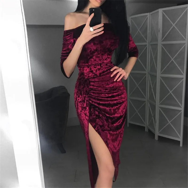 Womens Off shoulder Velvet Bandage Dress Elegant Long Sleeve Bodycon Party Dress Formal OL Split Tunic Ladies vestido
Womens Off shoulder Velvet Bandage Dress Elegant Long Sleeve Bodycon Party Dress Formal OL Split Tunic Ladies vestido