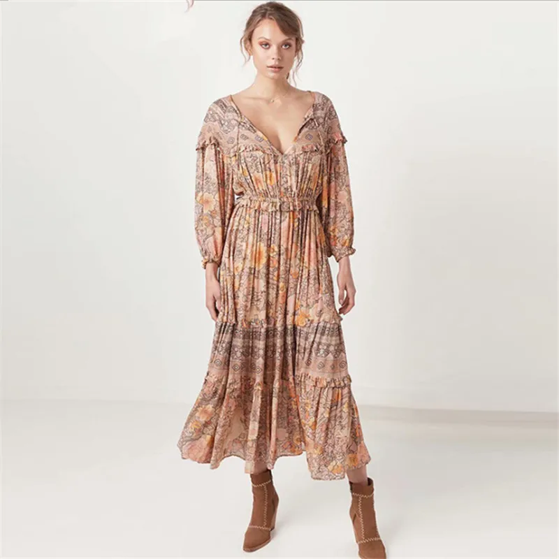 ZOUHIRC Women Bohemian Long Dress V-neck Sashes Waist Ruffles Long Sleeve Summer Beach Dress Female Vintage Maxi Dress vestido
ZOUHIRC Women Bohemian Long Dress V-neck Sashes Waist Ruffles Long Sleeve Summer Beach Dress Female Vintage Maxi Dress vestido