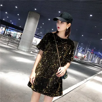 #4239 Gold Silver Black Red Long T Shirt With Sequins For Women Short Sleeves Summer 2020 Streetwear Loose Shinny Sequins Top
#4239 Gold Silver Black Red Long T Shirt With Sequins For Women Short Sleeves Summer 2020 Streetwear Loose Shinny Sequins Top