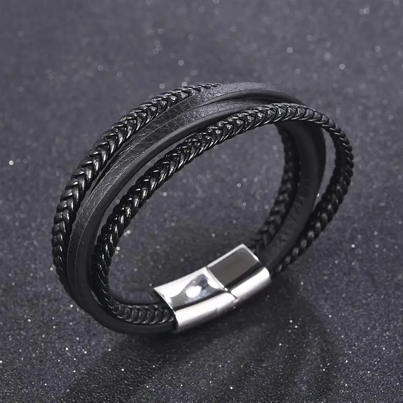 YAKAMOZ Punk Multi-layer Genuine Leather Men Braided Bracelet Stainless Steel Magnetic Clasp Wristband Male Fashion Jewelry
YAKAMOZ Punk Multi-layer Genuine Leather Men Braided Bracelet Stainless Steel Magnetic Clasp Wristband Male Fashion Jewelry
