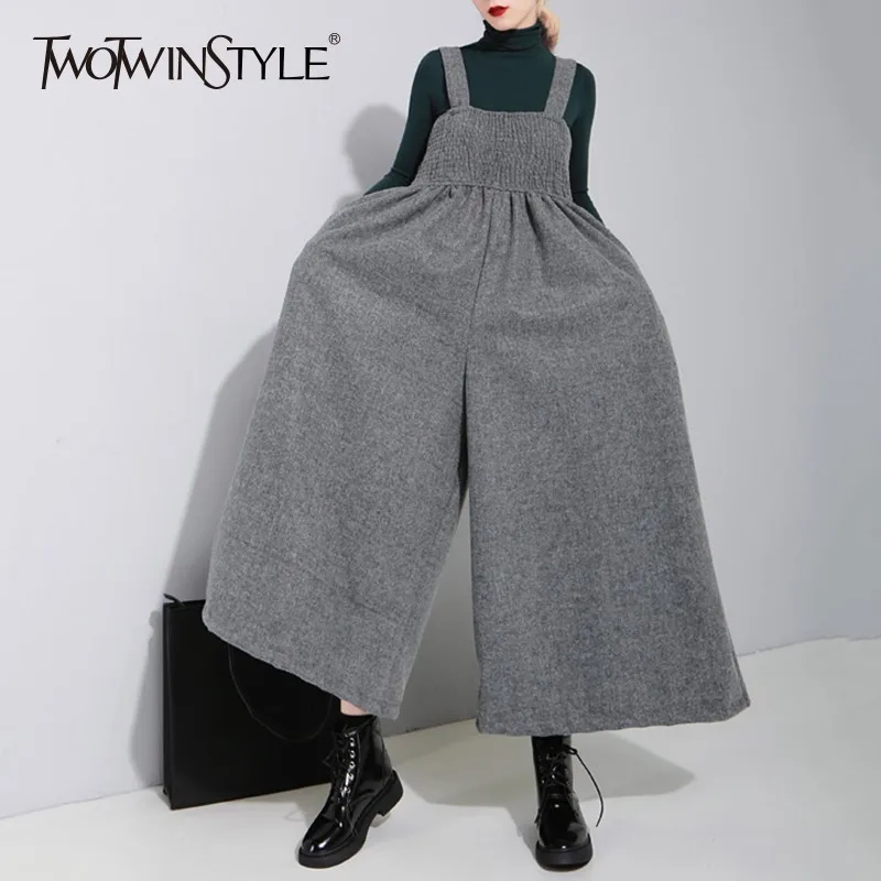 TWOTWINSTYLE Casual Gray Overalls For Women Sleeveless High Waist Oversized Wide Leg Pants Female 2019 Spring Autumn Fashion
TWOTWINSTYLE Casual Gray Overalls For Women Sleeveless High Waist Oversized Wide Leg Pants Female 2019 Spring Autumn Fashion