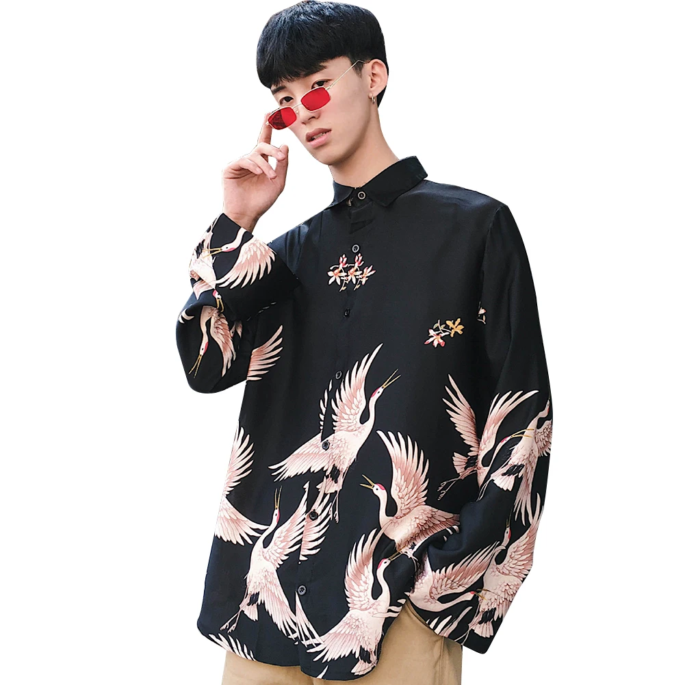 Loose Dating Long Sleeve Casual Men Shirt Soft Crane Printing Spring Button Turndown Collar Travel Fashion Chiffon Summer
Loose Dating Long Sleeve Casual Men Shirt Soft Crane Printing Spring Button Turndown Collar Travel Fashion Chiffon Summer