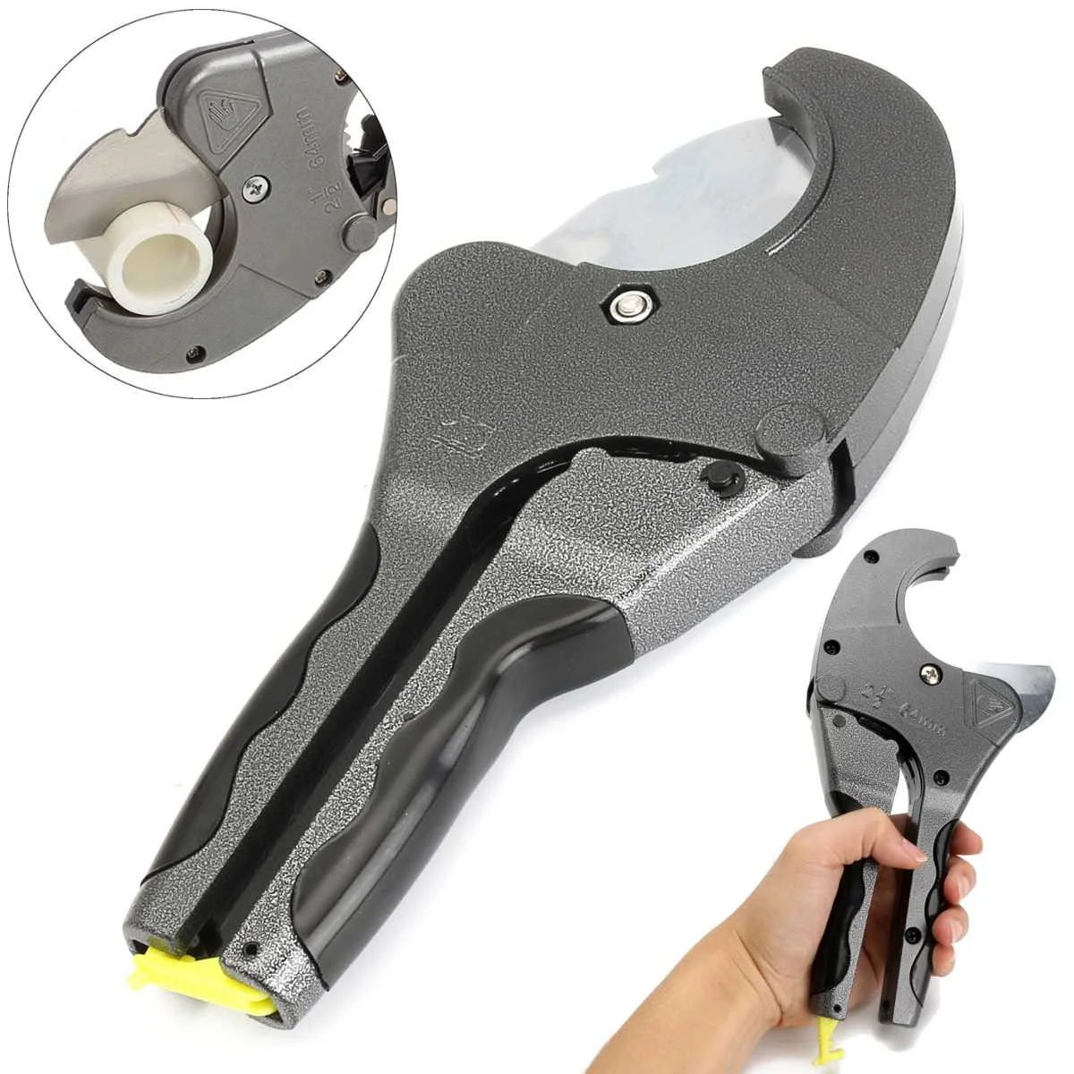 

PVC PU PP-P PE Plastic Pipe Cutter Aluminum Alloy Body Stainless Steel Blade Scissors Cut 64mm With Ratchet Gear Easy