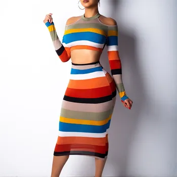 Spring Sexy Zippers Crop Top And Bodycon Skirt Two Piece Suits Rainbow Stripe 2 Piece Sets
Spring Sexy Zippers Crop Top And Bodycon Skirt Two Piece Suits Rainbow Stripe 2 Piece Sets