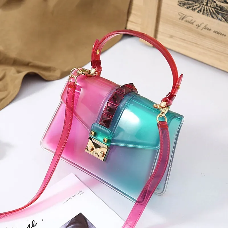 Jelly Bags For Women 2018 New Pattern Handbag Gradients Color Transparent Bag Candy Colour Shoulder Bag With Rivets Bolsos Mujer
Jelly Bags For Women 2018 New Pattern Handbag Gradients Color Transparent Bag Candy Colour Shoulder Bag With Rivets Bolsos Mujer