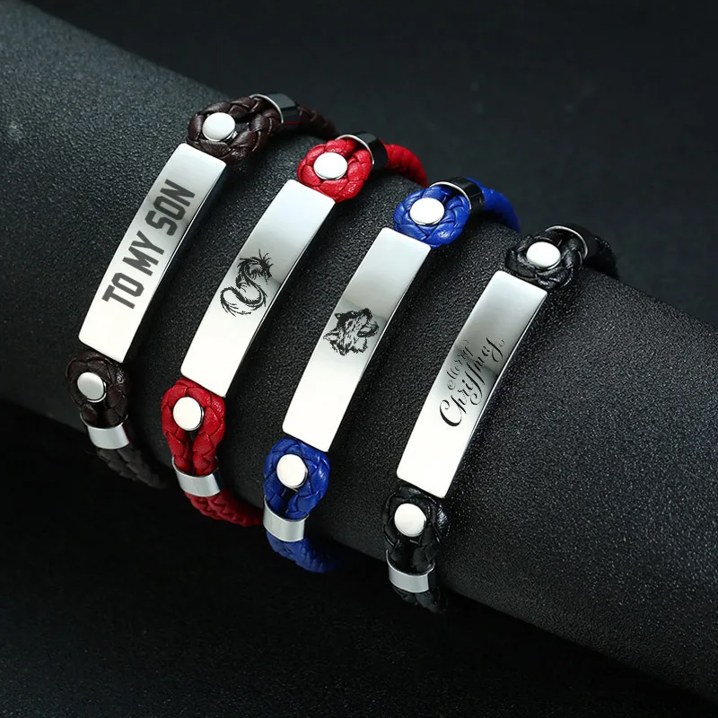 Vnox Free Personalize Mens ID Bracelet Genuine Leather Bangel for Man Stainless Steel Bar Custom Male Jewelry Birthday Gift
Vnox Free Personalize Mens ID Bracelet Genuine Leather Bangel for Man Stainless Steel Bar Custom Male Jewelry Birthday Gift