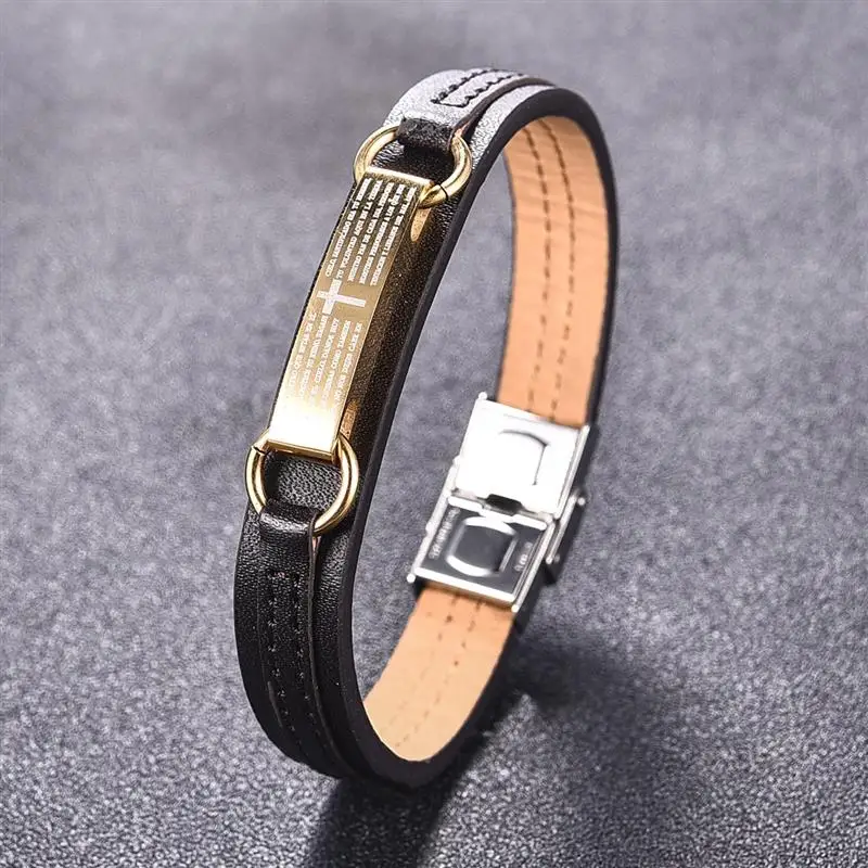 YAKAMOZ Fashion Jewelry Concise Leather Cross the Lord'S Prayer Male Bracelet Punk Titanium Steel Magnetic Clasp Men's Bangles
YAKAMOZ Fashion Jewelry Concise Leather Cross the Lord'S Prayer Male Bracelet Punk Titanium Steel Magnetic Clasp Men's Bangles