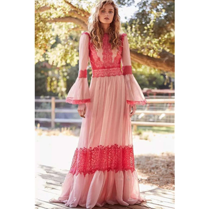 Brand Luxury Lace Patchwork Lady Dress Chic O-neck Flare Long Sleeve Dress Sweet High Wasit Vacation Clothes 2019 Summer
Brand Luxury Lace Patchwork Lady Dress Chic O-neck Flare Long Sleeve Dress Sweet High Wasit Vacation Clothes 2019 Summer