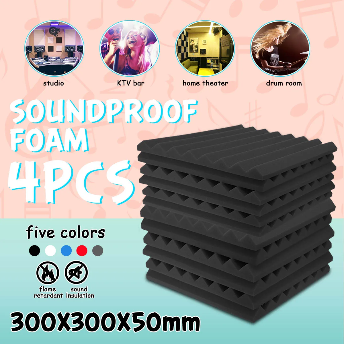 4Pcs 300X300X50mm Acoustic Panels Noise Reduction Absorption Wedge Tiles Sound Insulation KTV Studio Room Soundproofing Foam
4Pcs 300X300X50mm Acoustic Panels Noise Reduction Absorption Wedge Tiles Sound Insulation KTV Studio Room Soundproofing Foam