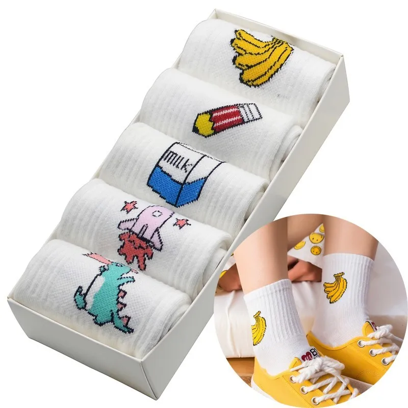 Cartoon Letter Women Socks 5 Pair/set Milk Dinosaur Banana Rocket Pencil Harajuku Cotton Women Funny Crew Socks with Gift Box
Cartoon Letter Women Socks 5 Pair/set Milk Dinosaur Banana Rocket Pencil Harajuku Cotton Women Funny Crew Socks with Gift Box
