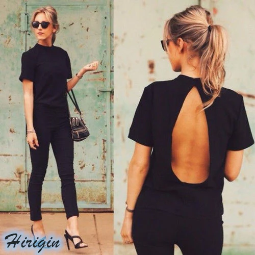 Summer Women T-shirts HOT Women Summer Casual Black Short Sleeve O-Neck Backless Loose T-shirt Size S-XL
Summer Women T-shirts HOT Women Summer Casual Black Short Sleeve O-Neck Backless Loose T-shirt Size S-XL
