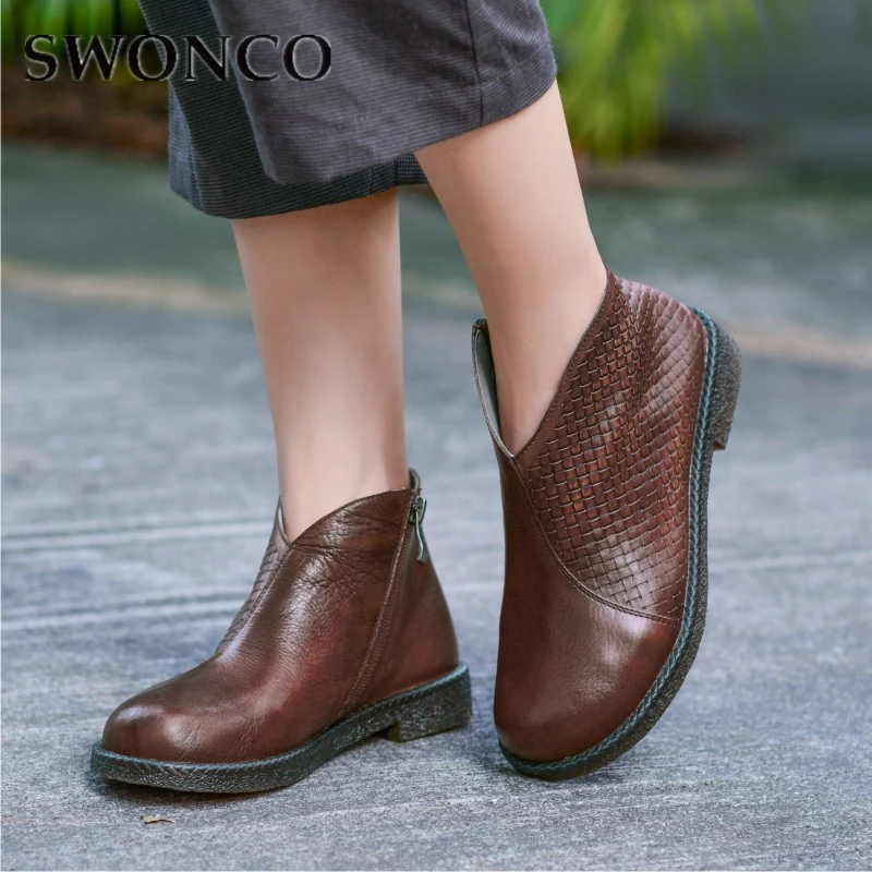 SWONCO Spring Shoes Women Ankle Boots Retro 2019 Handmade Natural Leather Ladies Autumn Casual Shoes For Female Boots Vintage
SWONCO Spring Shoes Women Ankle Boots Retro 2019 Handmade Natural Leather Ladies Autumn Casual Shoes For Female Boots Vintage