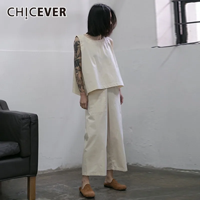 CHICEVER Casual Solid Two Piece Suits For Women Sleeveless Basic Short Vest With Elastic Waist High Waist Pocket Long Trousers
CHICEVER Casual Solid Two Piece Suits For Women Sleeveless Basic Short Vest With Elastic Waist High Waist Pocket Long Trousers