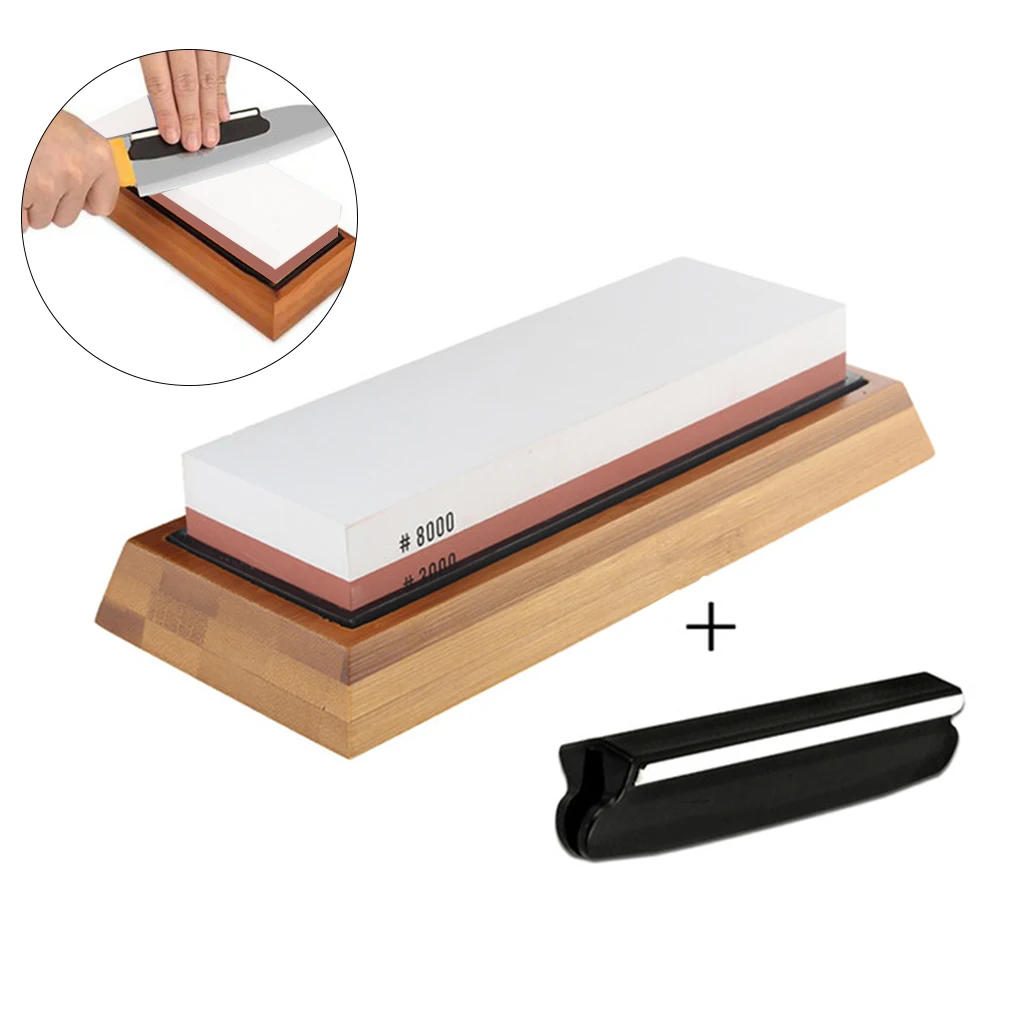 Professional Kitchen Knife Sharpener Stone Double Side Whetstone Sharpening With Free Angle Guide and Non-Slip Bamboo Base
Professional Kitchen Knife Sharpener Stone Double Side Whetstone Sharpening With Free Angle Guide and Non-Slip Bamboo Base