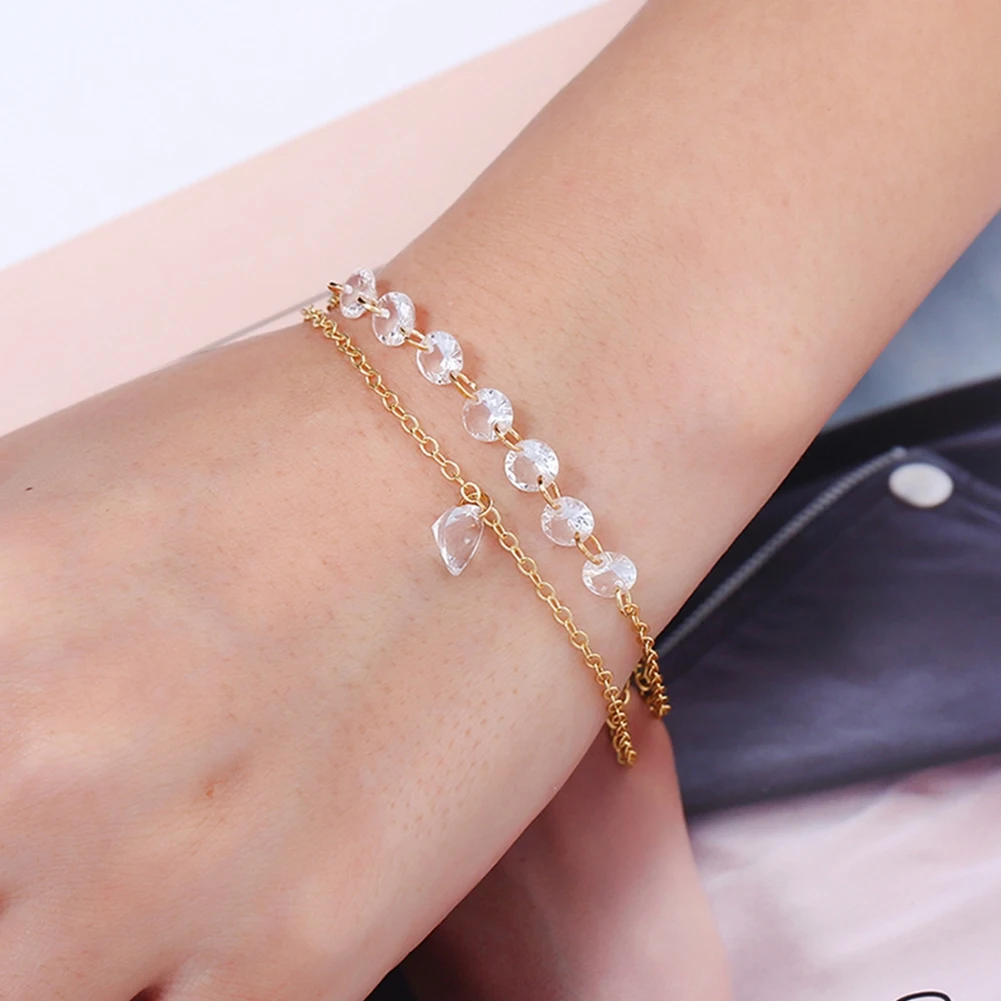 Women Lady Alloy Jewelry Accessory Double Layers Crystal Chain Gold Color Bracelet Adjustable For Girl Charming Gift
Women Lady Alloy Jewelry Accessory Double Layers Crystal Chain Gold Color Bracelet Adjustable For Girl Charming Gift