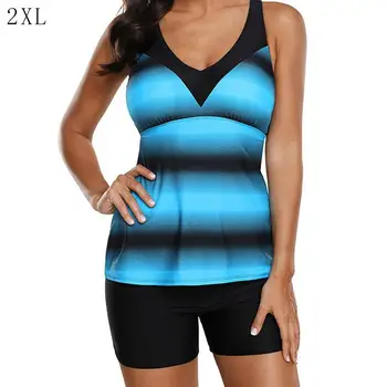 

Swimsuit 2019 Women's Swimming Suit Ombre Print Strappy Tankini And Short Set Women's Bikini On Beach Plus Size S-XXXL