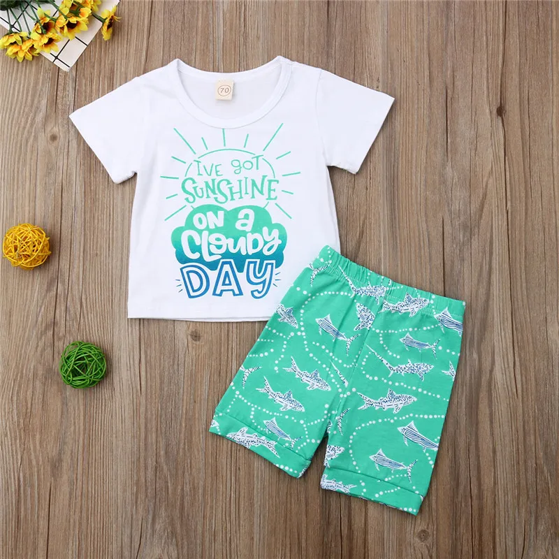 Toddler Kids Baby Boy Clothes Sets Casual Short Sleeve Letter Tops T-Shirt+Fish Print Shorts 2Pcs Boy Cotton Beach Outfits 0-4Y
Toddler Kids Baby Boy Clothes Sets Casual Short Sleeve Letter Tops T-Shirt+Fish Print Shorts 2Pcs Boy Cotton Beach Outfits 0-4Y