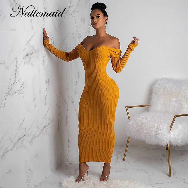 NATTEMAID Winter Full Sleeve Autumn Dress Elegant V Neck Vestidos De Fiesta Sweater Knitted Dress Women Long Maxi Sexy Dress
NATTEMAID Winter Full Sleeve Autumn Dress Elegant V Neck Vestidos De Fiesta Sweater Knitted Dress Women Long Maxi Sexy Dress