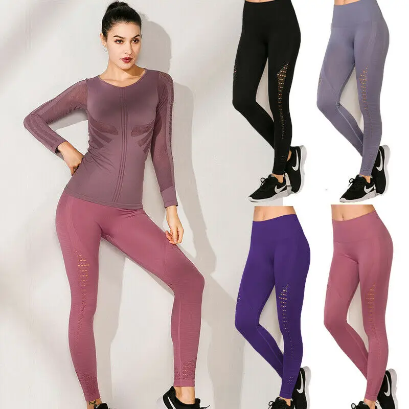 2019 New style Fashion Hot Women Soft Stretch Casual Solid Hollow Out Pants Biker Exercise Yoga Workout Size Seamless | Спорт и