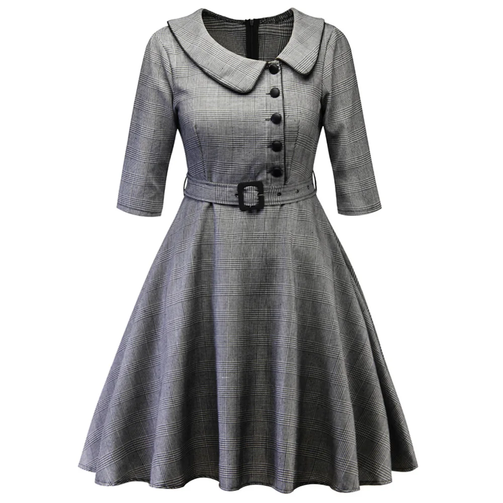 Joineles Plus Size 4XL Plaid Swing Vintage Dress Women Casual Office Lady Work Dress Single Breasted Spring Autumn Party Dresses
Joineles Plus Size 4XL Plaid Swing Vintage Dress Women Casual Office Lady Work Dress Single Breasted Spring Autumn Party Dresses