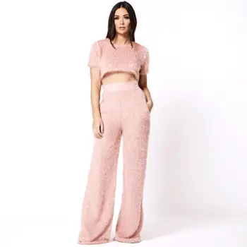 Women Autumn Casual Solid Fluffy Short Sleeve O-Neck Slim Fit Crop Tops Wide Leg High Waist Loose Pants Sets
Women Autumn Casual Solid Fluffy Short Sleeve O-Neck Slim Fit Crop Tops Wide Leg High Waist Loose Pants Sets