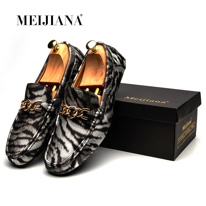 MEIJIANA Slip on Zebra Pattern Men's Loafers Fashion Boat Shoes Men Flats Brand Leather Driving Lightweight | Обувь