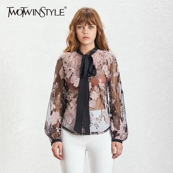 TWOTWINSTYLE Summer Patchwork Print Women's Shirt Bow Collar Lantern Sleeve Perspective Feathers Blouse Female Fashion New 2020
TWOTWINSTYLE Summer Patchwork Print Women's Shirt Bow Collar Lantern Sleeve Perspective Feathers Blouse Female Fashion New 2020