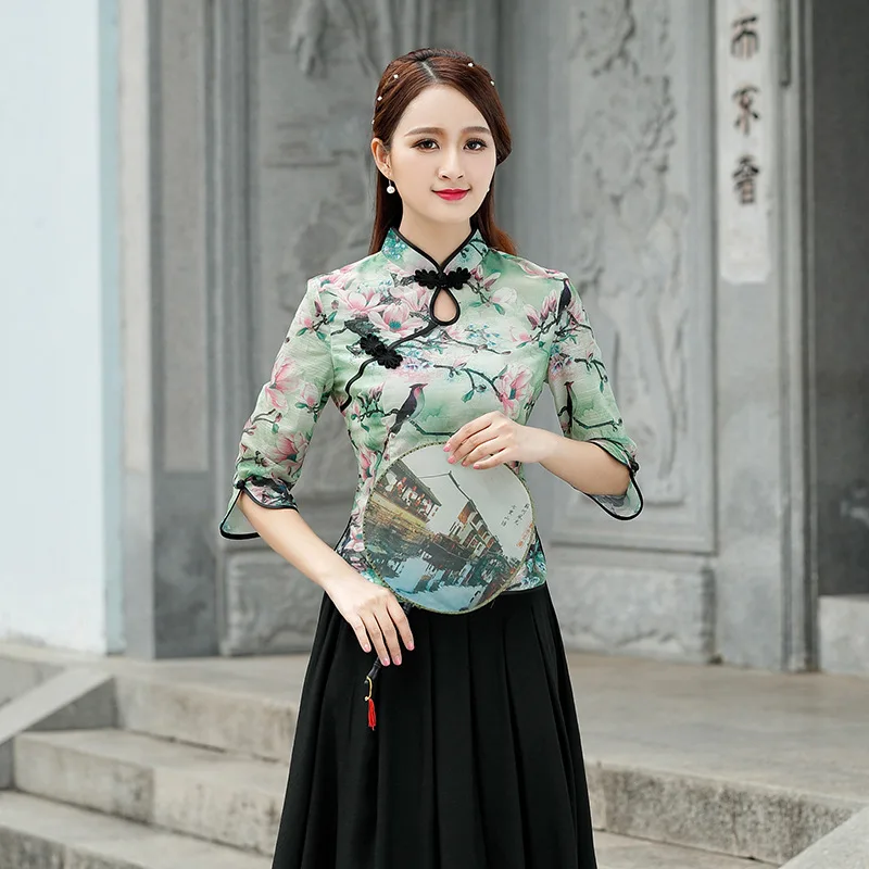 3 Color XXXL Cheongsam Blouse Silk Linen Hemp Qipao Tops Chinese Style Seven-Sleeve Tang Costume Lady Shirt Printed Green Womens
3 Color XXXL Cheongsam Blouse Silk Linen Hemp Qipao Tops Chinese Style Seven-Sleeve Tang Costume Lady Shirt Printed Green Womens