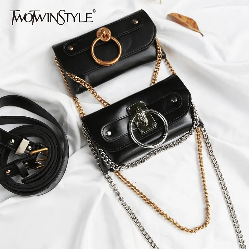 TWOTWINSTYLE PU Leather bag Female Chains Patchwork With Detachable Women Belt Fashion Casual 2019 Spring Summer New
TWOTWINSTYLE PU Leather bag Female Chains Patchwork With Detachable Women Belt Fashion Casual 2019 Spring Summer New