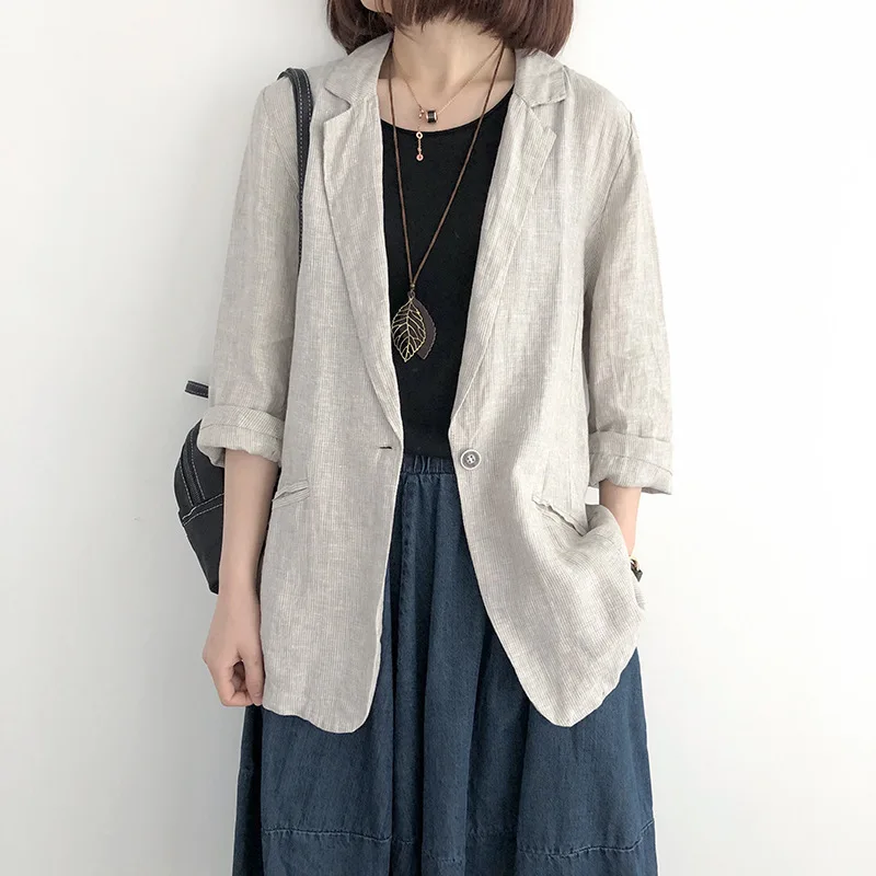 2019 New Outerwear Loose Linen Suits Blazer Women Long Section Single Buckle Women's Casual Thin Jacket Ladies Blazer Mujer
2019 New Outerwear Loose Linen Suits Blazer Women Long Section Single Buckle Women's Casual Thin Jacket Ladies Blazer Mujer