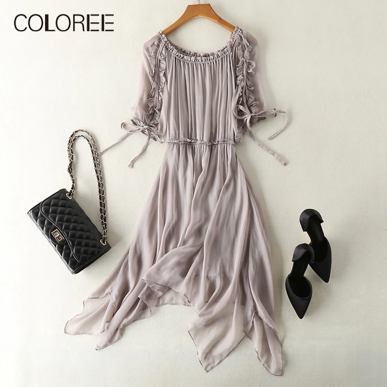 High Grade Midi Dress 2019 Summer Ruffles Bow Lace-up Elegant Dress 100% Pure Silk Casual Style Vacation Beach Dress Vestidos
High Grade Midi Dress 2019 Summer Ruffles Bow Lace-up Elegant Dress 100% Pure Silk Casual Style Vacation Beach Dress Vestidos